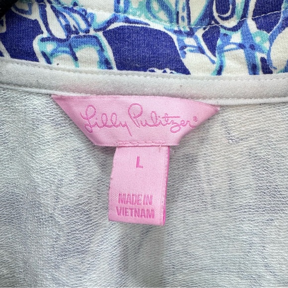 Lilly Pulitzer UPF 50+ Skipper Printed Popover Get Trunky Elephsnt blue white Lg - Picture 3 of 6